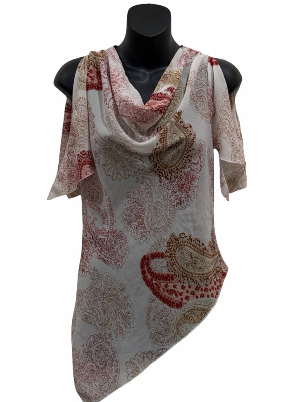 Y2K One Love Paisley Chiffon Cowl Blouse